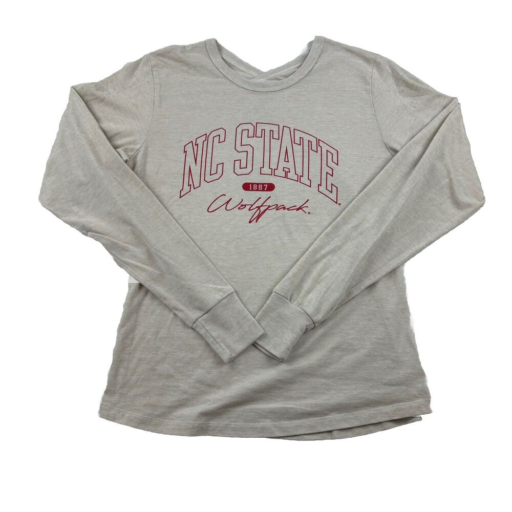 NC State Wolfpack Sweatshirt Crew Neck V Back Womens M Beige Long Sleeve League